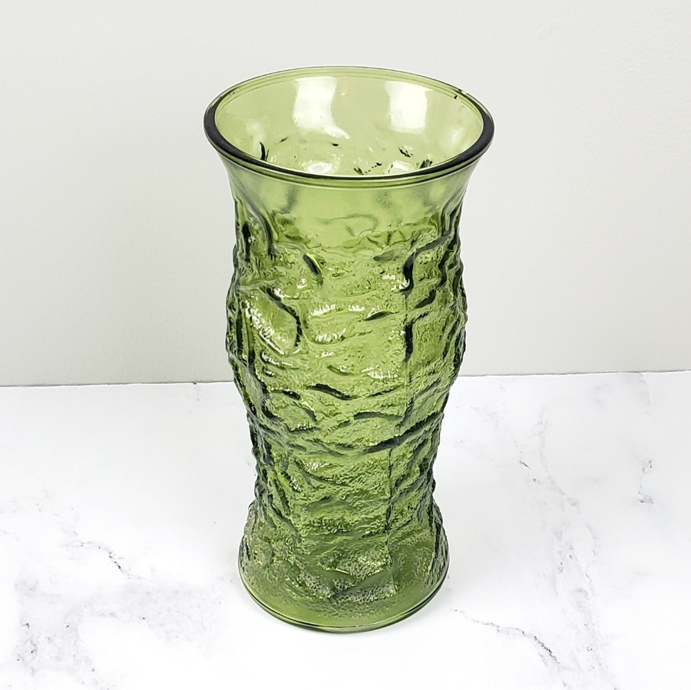 Vintage Midcentury Green Pressed Glass Vase